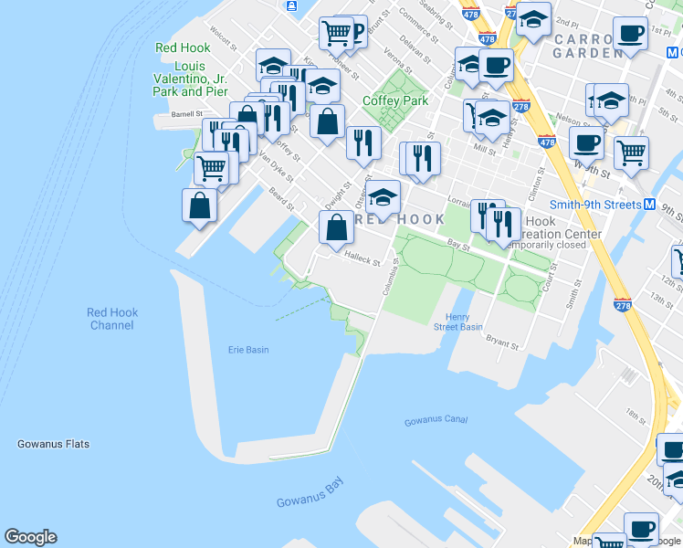map of restaurants, bars, coffee shops, grocery stores, and more near 30 in Brooklyn