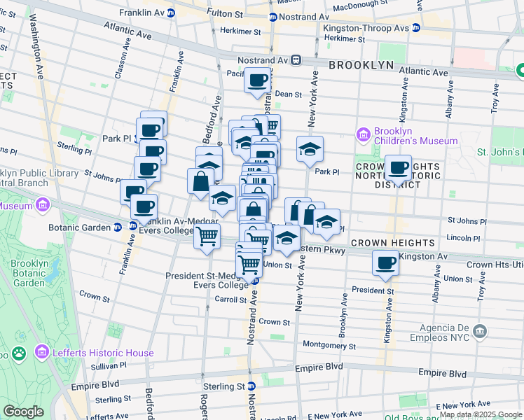 map of restaurants, bars, coffee shops, grocery stores, and more near 798 Nostrand Avenue in Brooklyn