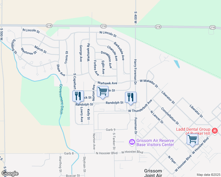 map of restaurants, bars, coffee shops, grocery stores, and more near 1731 South Lincoln Street in Peru
