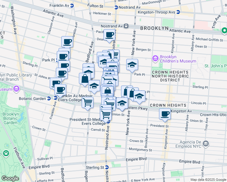 map of restaurants, bars, coffee shops, grocery stores, and more near 854 Saint Johns Place in Brooklyn