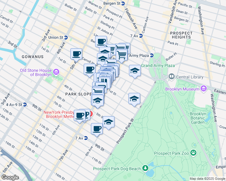 map of restaurants, bars, coffee shops, grocery stores, and more near 475 1st Street in Brooklyn