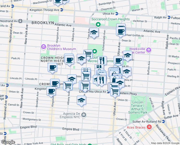 map of restaurants, bars, coffee shops, grocery stores, and more near 1294 Sterling Place in Brooklyn