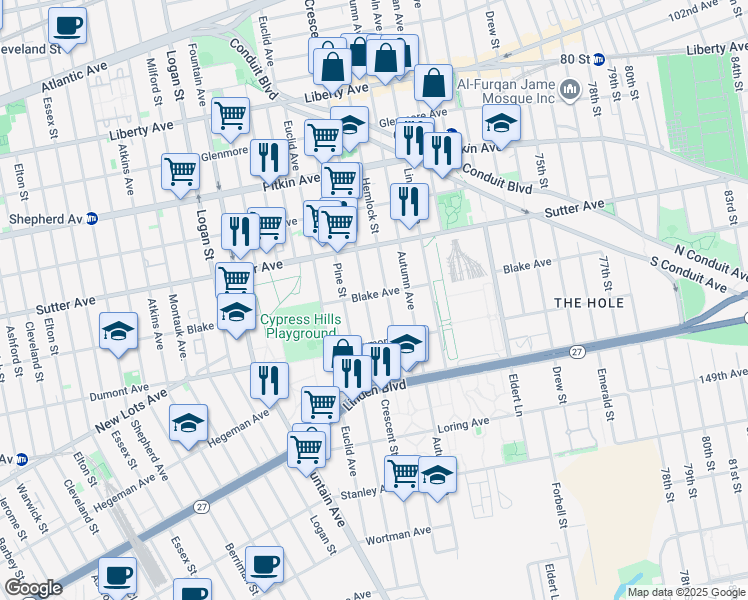 map of restaurants, bars, coffee shops, grocery stores, and more near 684 Crescent Street in Brooklyn