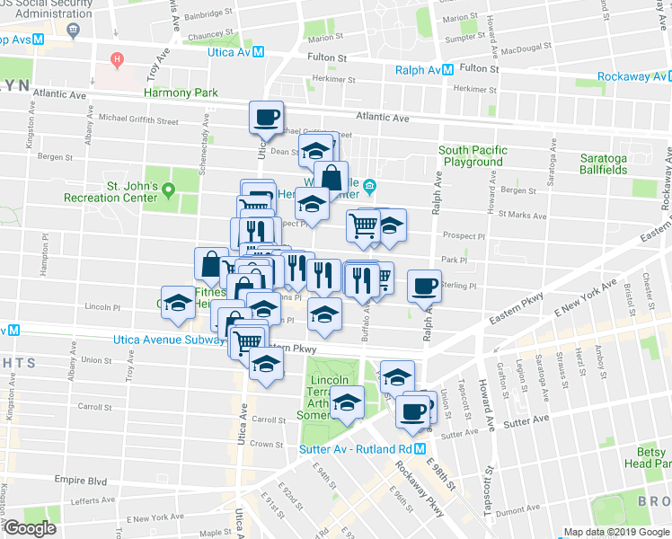 map of restaurants, bars, coffee shops, grocery stores, and more near 1540-1548 Sterling Place in Brooklyn