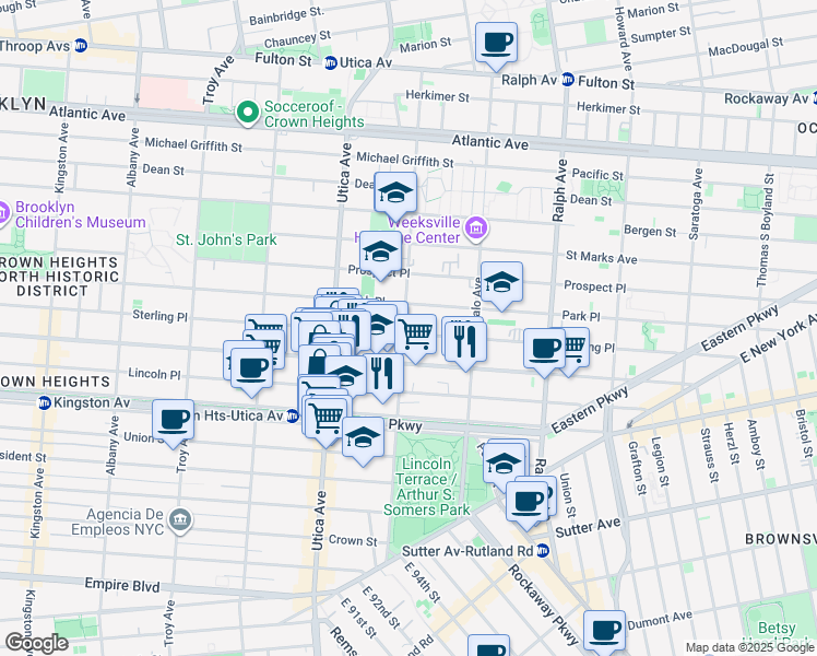 map of restaurants, bars, coffee shops, grocery stores, and more near 1540-1548 Sterling Place in Brooklyn
