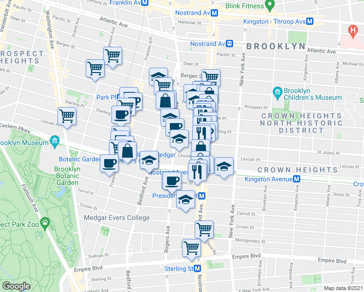 map of restaurants, bars, coffee shops, grocery stores, and more near in Brooklyn