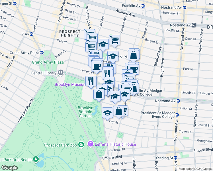 map of restaurants, bars, coffee shops, grocery stores, and more near in Brooklyn