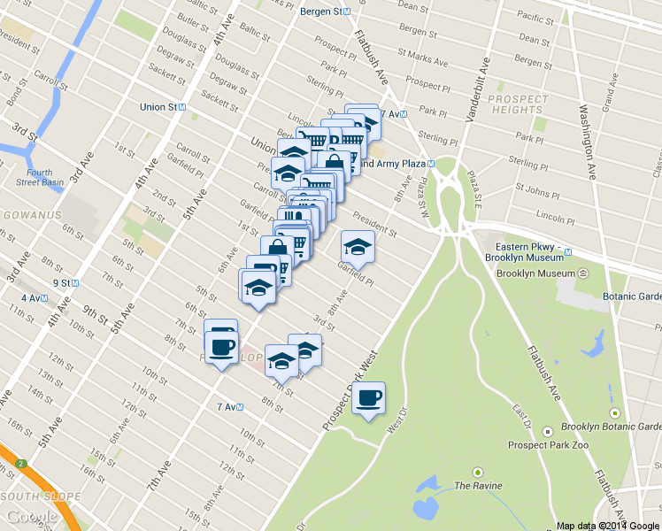 map of restaurants, bars, coffee shops, grocery stores, and more near 507 1st Street in Brooklyn
