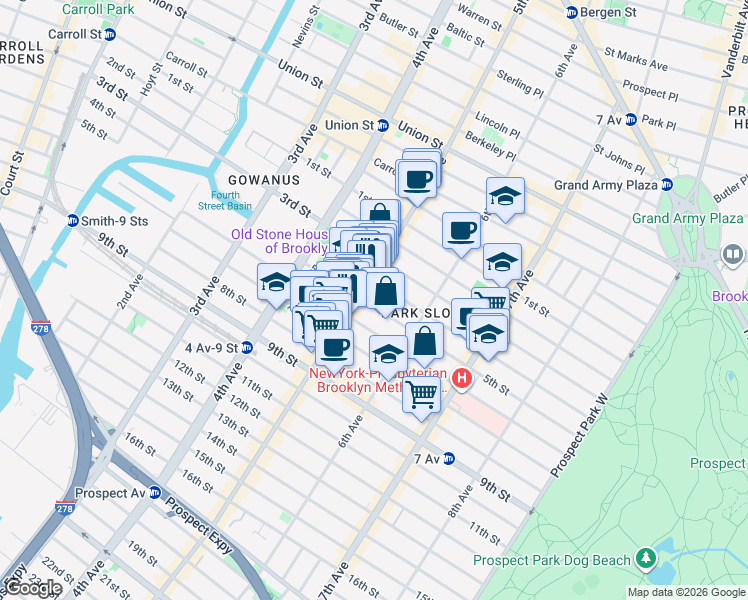 map of restaurants, bars, coffee shops, grocery stores, and more near 372A 5th Street in Brooklyn