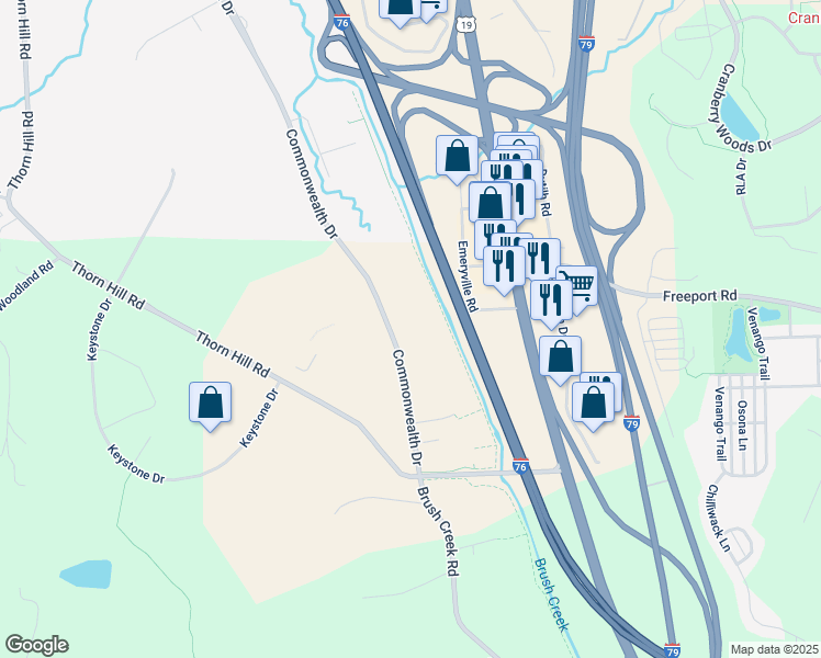 map of restaurants, bars, coffee shops, grocery stores, and more near 301 Commonwealth Drive in Warrendale