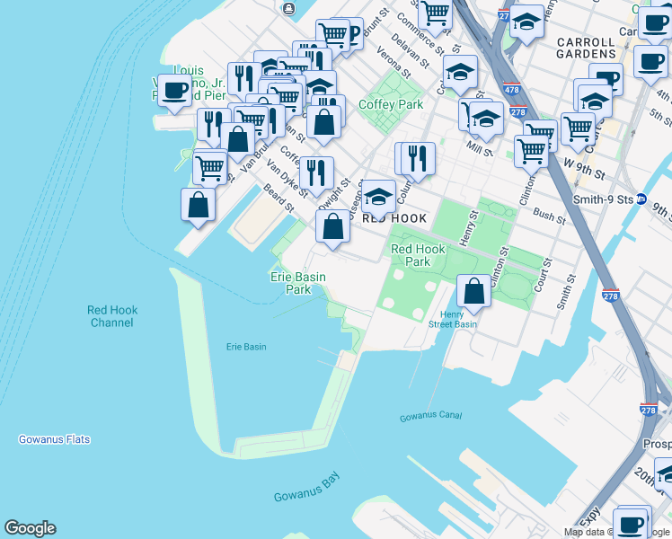 map of restaurants, bars, coffee shops, grocery stores, and more near 29 in Brooklyn