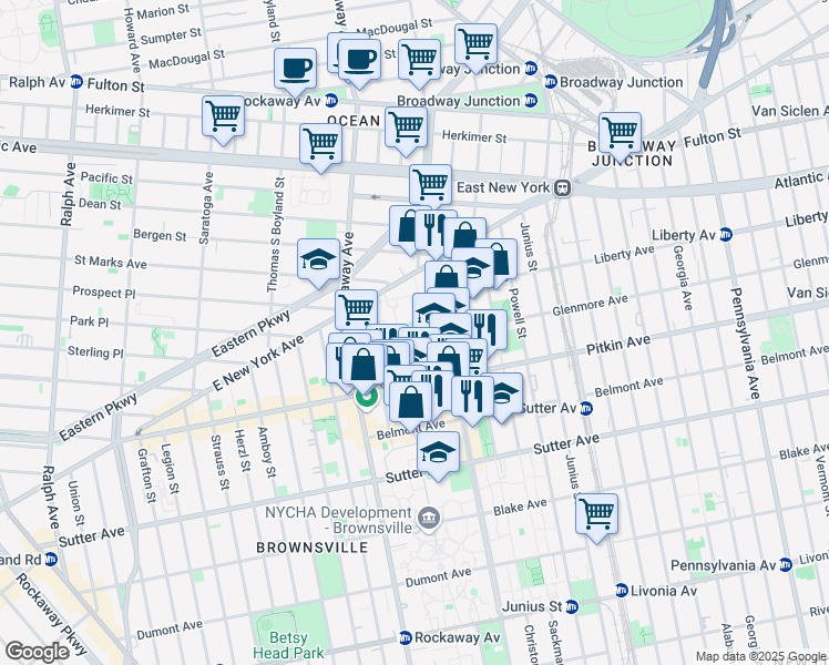 map of restaurants, bars, coffee shops, grocery stores, and more near 61 Glenmore Avenue in Brooklyn
