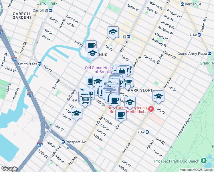 map of restaurants, bars, coffee shops, grocery stores, and more near 288 6th Street in Brooklyn