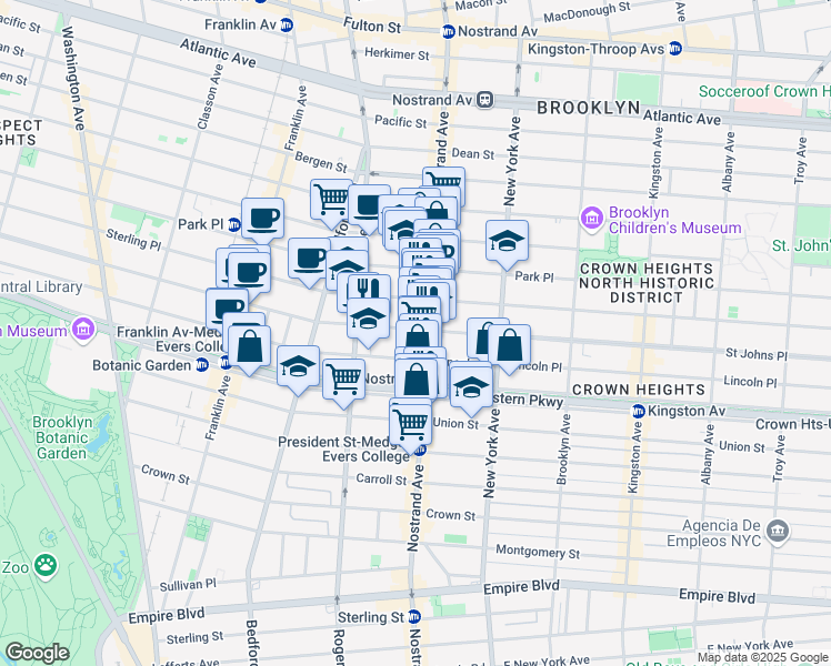 map of restaurants, bars, coffee shops, grocery stores, and more near 830 Saint Johns Place in Brooklyn