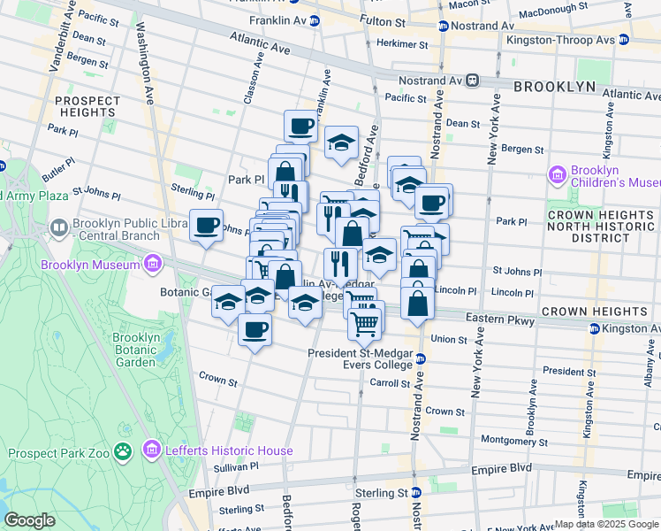 map of restaurants, bars, coffee shops, grocery stores, and more near 1512 Bedford Avenue in Brooklyn