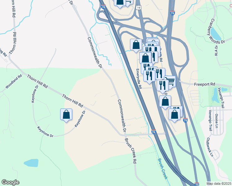 map of restaurants, bars, coffee shops, grocery stores, and more near in Warrendale