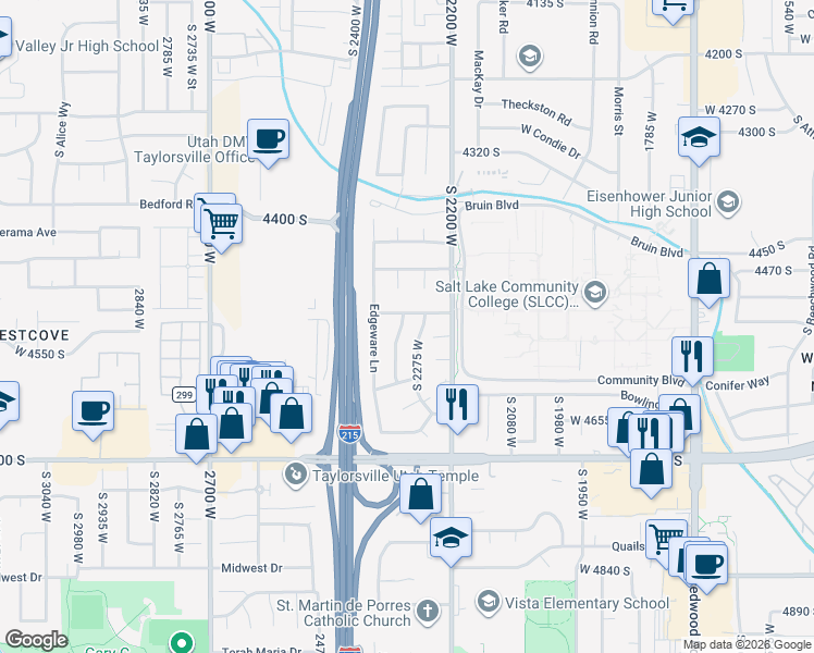 map of restaurants, bars, coffee shops, grocery stores, and more near 4561 Balham Road in Taylorsville