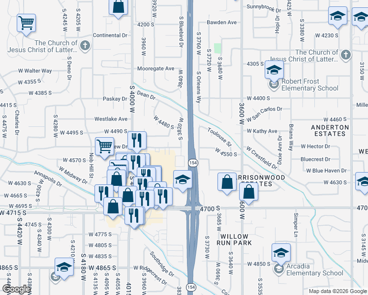 map of restaurants, bars, coffee shops, grocery stores, and more near 4553 South 3820 West in West Valley City