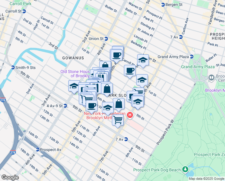 map of restaurants, bars, coffee shops, grocery stores, and more near 372A 5th Street in Brooklyn