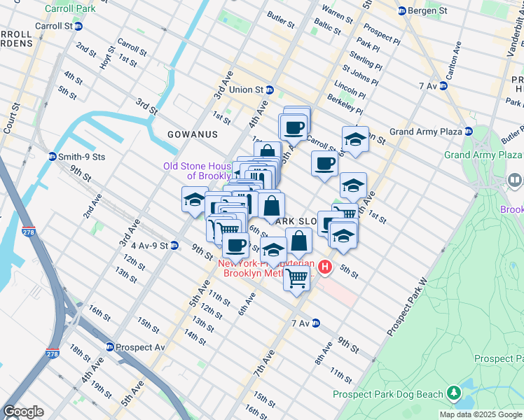 map of restaurants, bars, coffee shops, grocery stores, and more near 372A 5th Street in Brooklyn