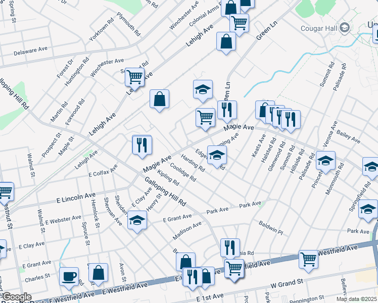 map of restaurants, bars, coffee shops, grocery stores, and more near 1127 Harding Road in Elizabeth