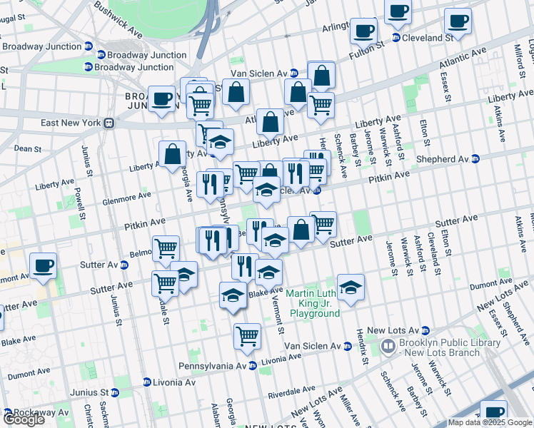 map of restaurants, bars, coffee shops, grocery stores, and more near 301 Vermont Street in Brooklyn