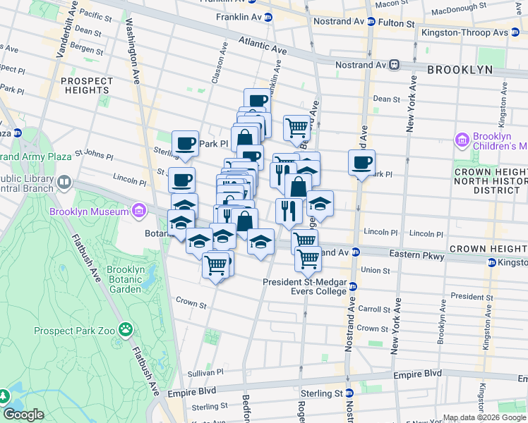 map of restaurants, bars, coffee shops, grocery stores, and more near 620 Lincoln Place in Brooklyn