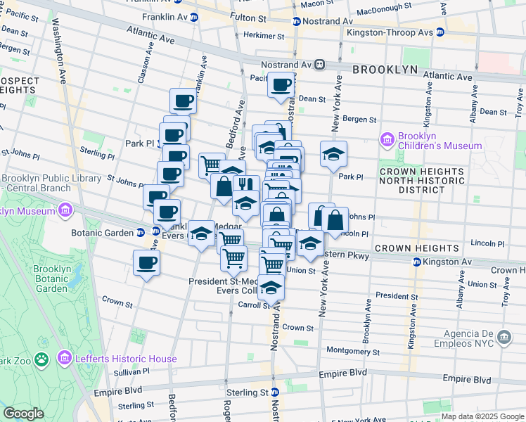 map of restaurants, bars, coffee shops, grocery stores, and more near 806 Saint Johns Place in Brooklyn