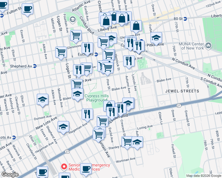 map of restaurants, bars, coffee shops, grocery stores, and more near 684 Crescent Street in Brooklyn