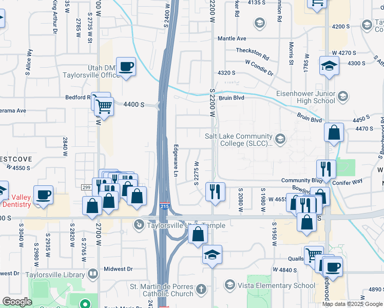 map of restaurants, bars, coffee shops, grocery stores, and more near 4533 South Knights Bridge Road West in Salt Lake City