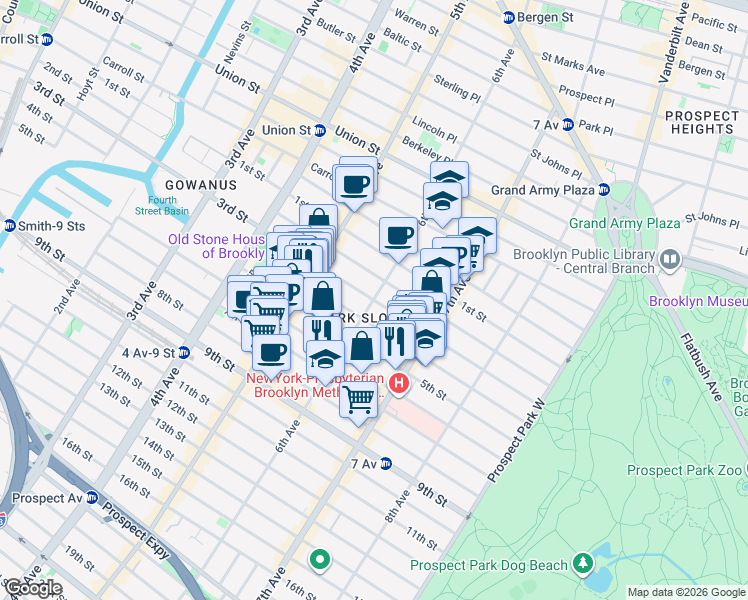 map of restaurants, bars, coffee shops, grocery stores, and more near 3rd St & 6th Ave in Brooklyn