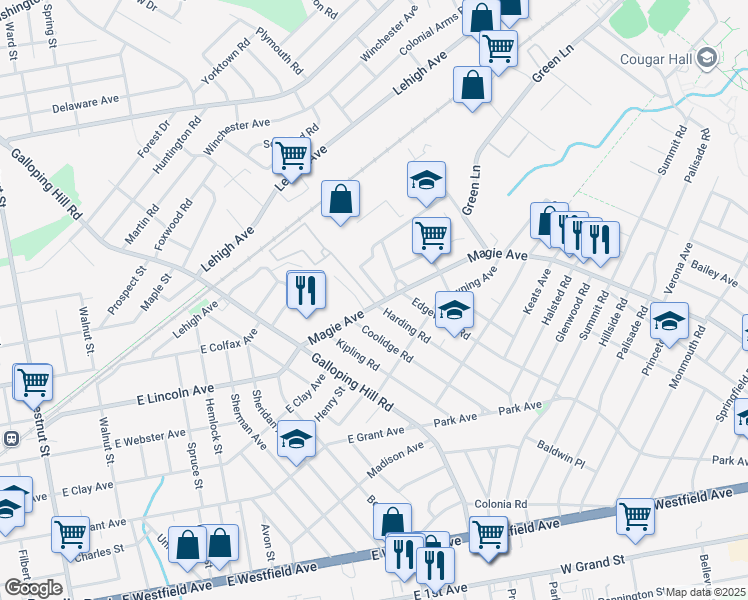 map of restaurants, bars, coffee shops, grocery stores, and more near 1266-1270 Magie Avenue in Elizabeth