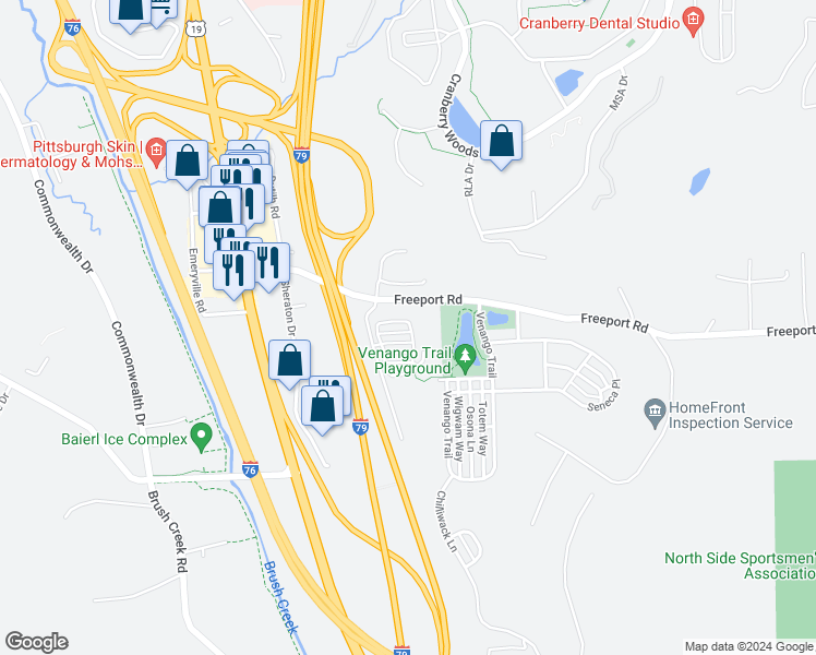 map of restaurants, bars, coffee shops, grocery stores, and more near 2006 Hemlock Lane in Mars
