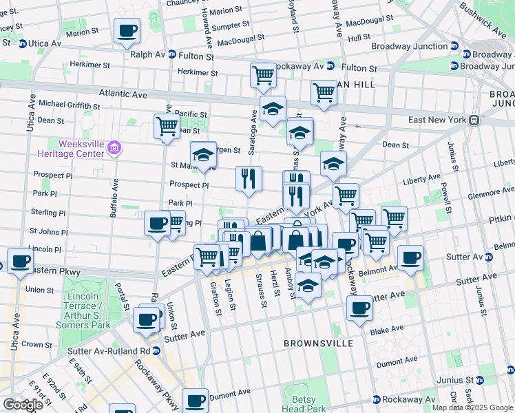 map of restaurants, bars, coffee shops, grocery stores, and more near in Brooklyn