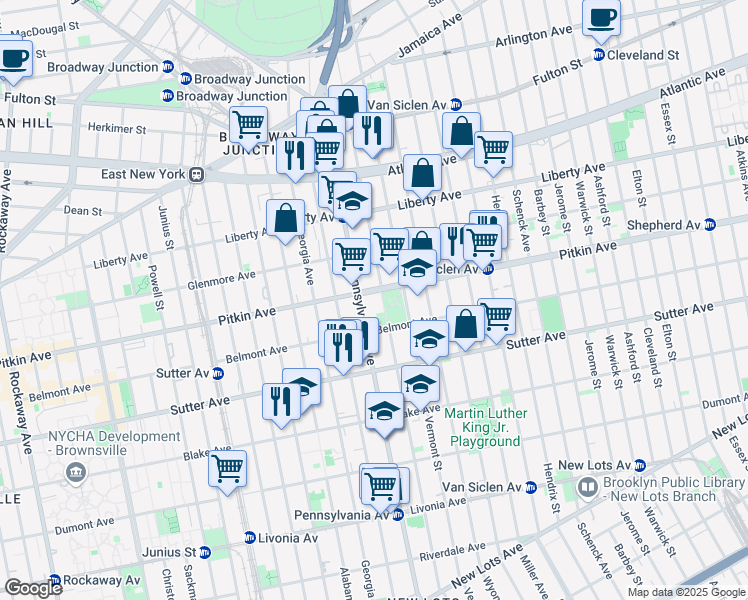 map of restaurants, bars, coffee shops, grocery stores, and more near 355 New Jersey Avenue in Brooklyn