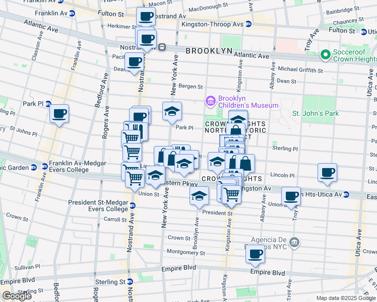 map of restaurants, bars, coffee shops, grocery stores, and more near 252 A Brooklyn Avenue in Brooklyn