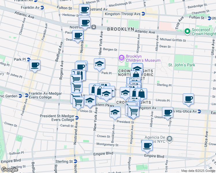 map of restaurants, bars, coffee shops, grocery stores, and more near 252 A Brooklyn Avenue in Brooklyn