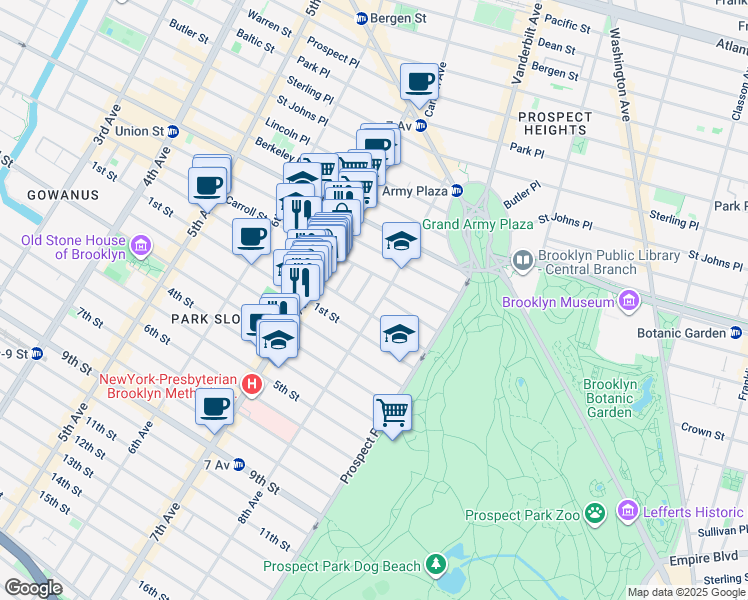 map of restaurants, bars, coffee shops, grocery stores, and more near 289 Garfield Place in Brooklyn