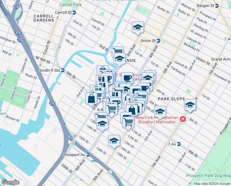map of restaurants, bars, coffee shops, grocery stores, and more near in Brooklyn