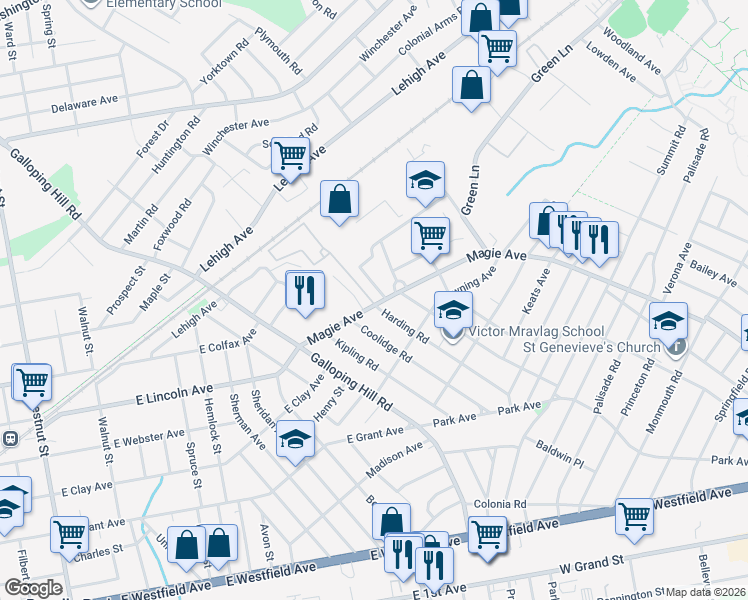 map of restaurants, bars, coffee shops, grocery stores, and more near 1266-1270 Magie Avenue in Elizabeth