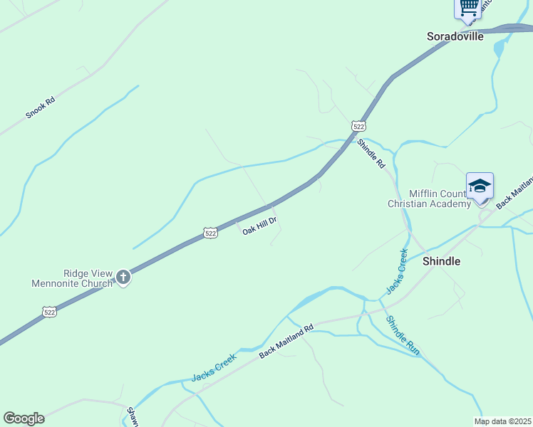 map of restaurants, bars, coffee shops, grocery stores, and more near 10 Oak Hill Drive in McClure