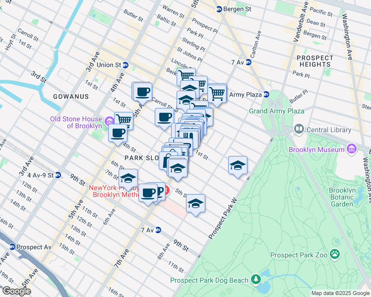 map of restaurants, bars, coffee shops, grocery stores, and more near 442 1st Street in Brooklyn