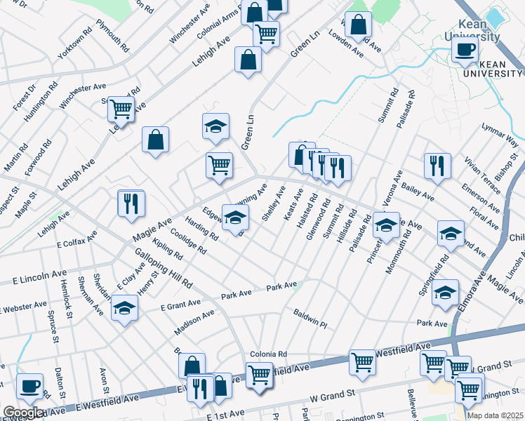map of restaurants, bars, coffee shops, grocery stores, and more near 981 Byron Avenue in Elizabeth