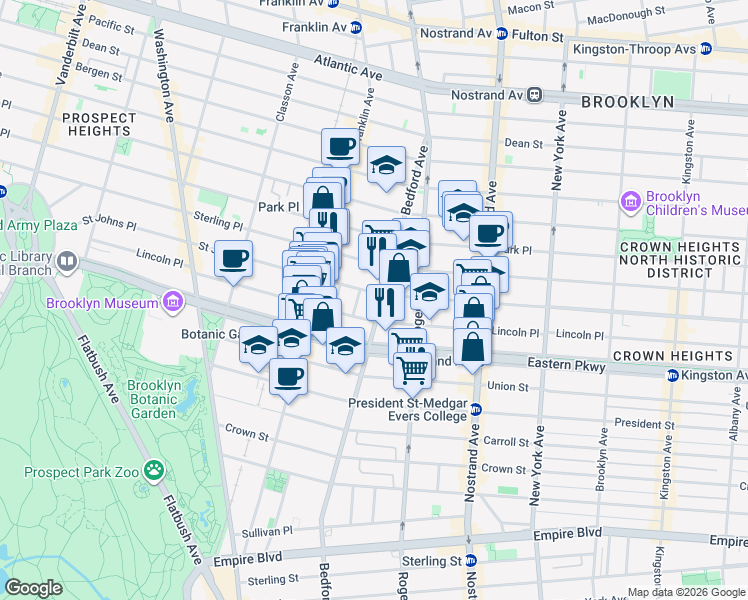 map of restaurants, bars, coffee shops, grocery stores, and more near 1508 Bedford Avenue in Brooklyn