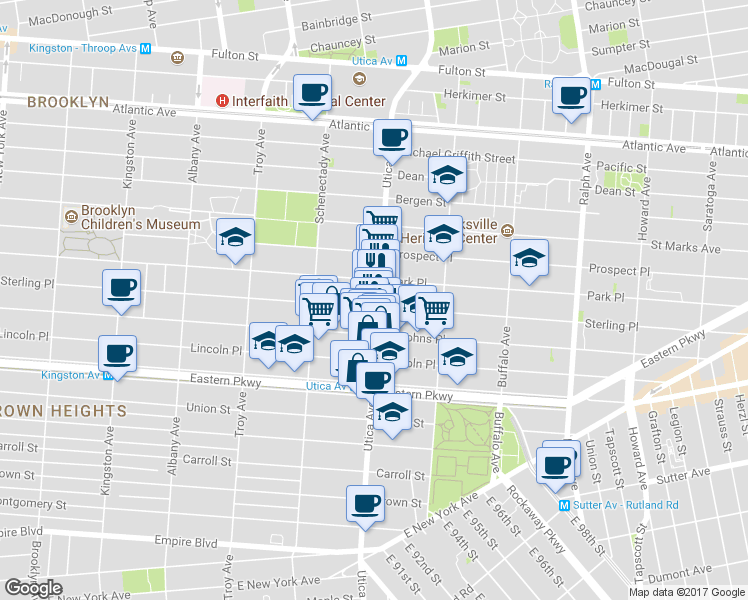 map of restaurants, bars, coffee shops, grocery stores, and more near 1439 Sterling Place in Brooklyn
