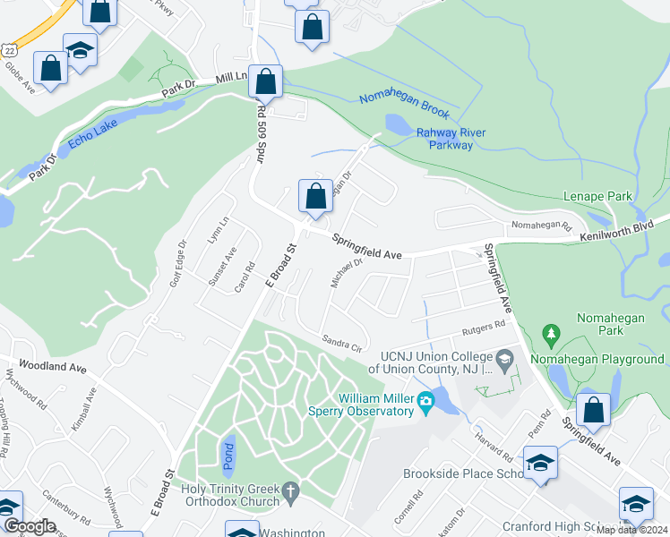 map of restaurants, bars, coffee shops, grocery stores, and more near 48 Michael Drive in Westfield