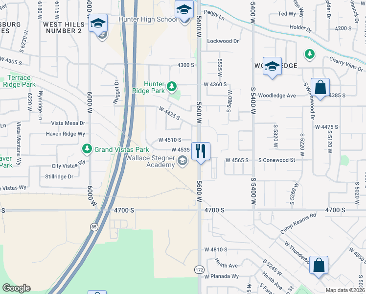 map of restaurants, bars, coffee shops, grocery stores, and more near 5664 Cape Vista Way in West Valley City