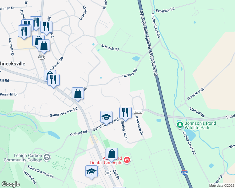 map of restaurants, bars, coffee shops, grocery stores, and more near 4673 Colleen Drive in Schnecksville