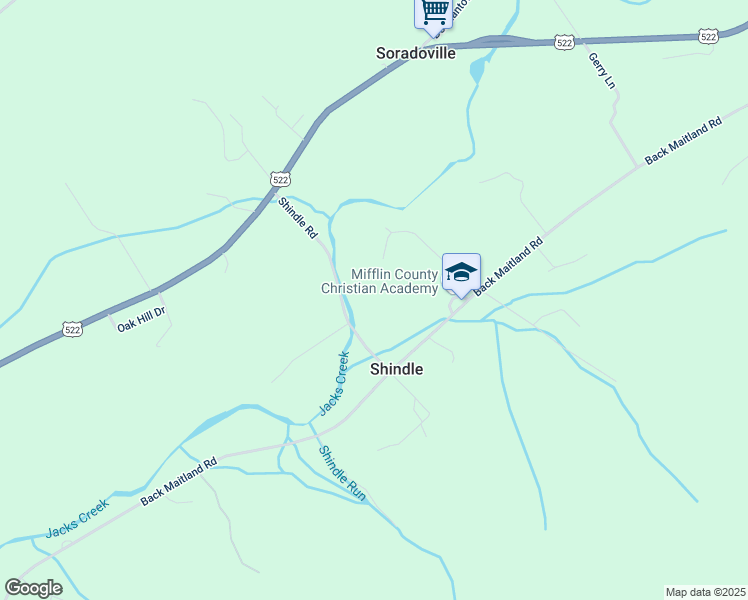 map of restaurants, bars, coffee shops, grocery stores, and more near 63 Shindle Road in McClure