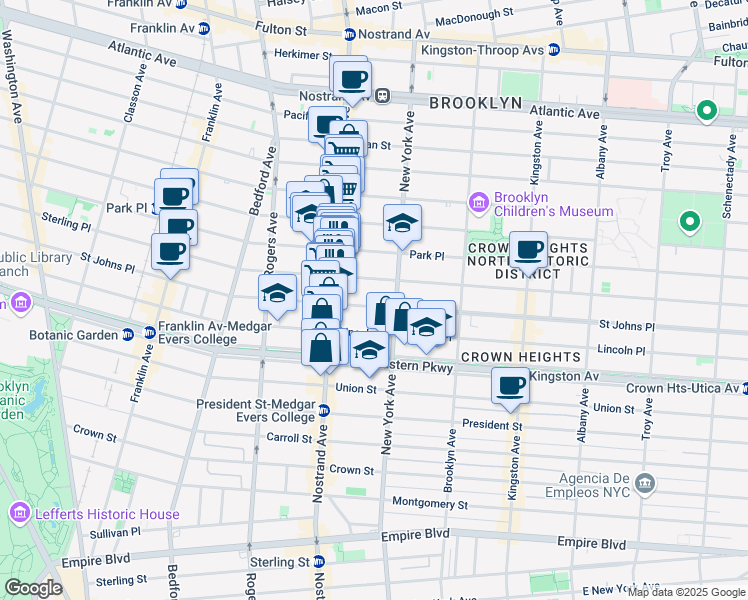 map of restaurants, bars, coffee shops, grocery stores, and more near 899 Saint Johns Place in Brooklyn